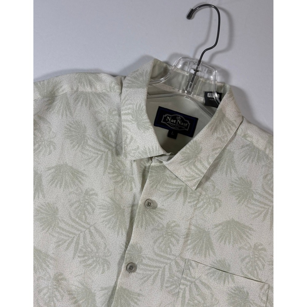 Nat Nast Luxury Originals Mens Large Tropical Palm Leaf Short Sleeve Shirt Cream
